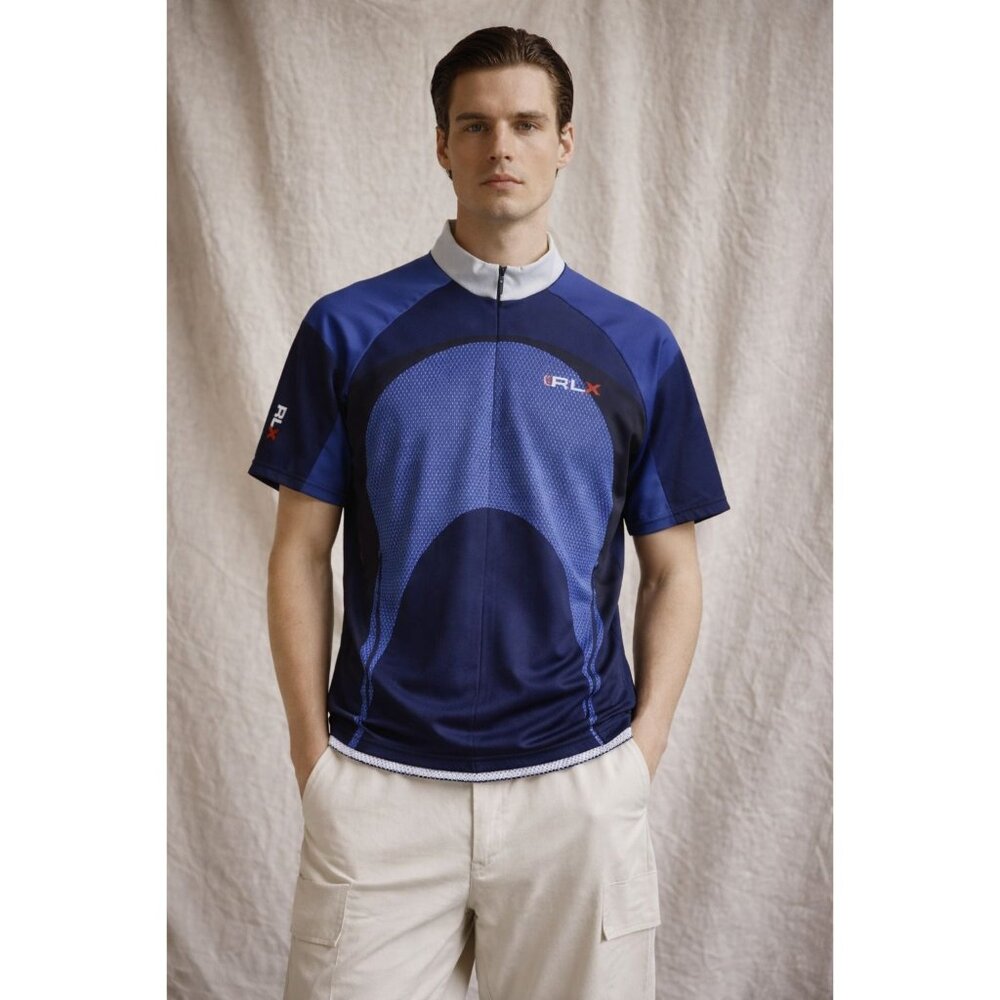 Vintage Polo Sport RLX Mens Blue Gray Cycling shirt size Large Archive USA 90s